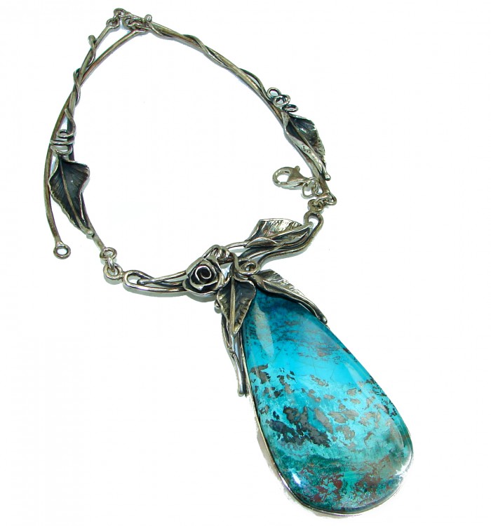 Great quality Chrysocolla .925 Sterling Silver handcrafted HUGE Necklace