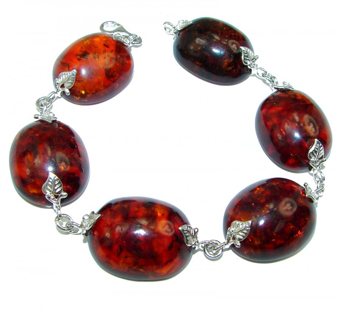 HUGE Beautiful Amber .925 Sterling Silver handcrafted Bracelet