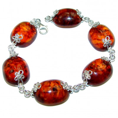 Cognac Color Beautiful Amber .925 Sterling Silver handcrafted Bracelet