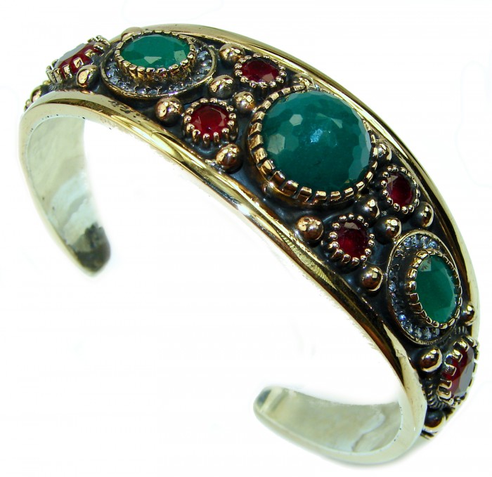 Victorian Style Created Emerald & White Topaz Sterling Silver Bracelet / Cuff
