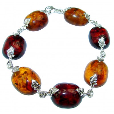 Cognac Color Beautiful Amber .925 Sterling Silver handcrafted Bracelet