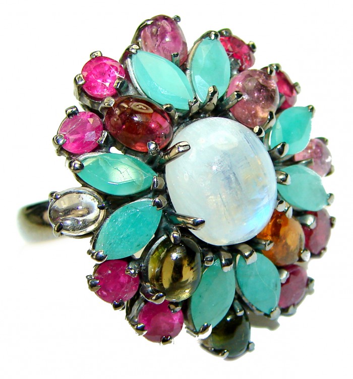 Best quality Genuine Fire Moonstone Ruby black rhodium over .925 Sterling Silver handcrafted ring size 8
