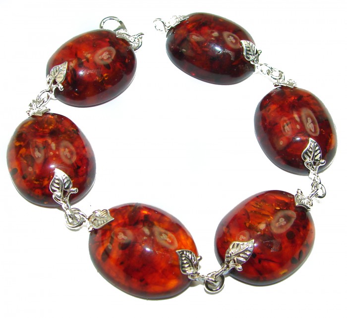 Cognac Color Beautiful Amber .925 Sterling Silver handcrafted Bracelet