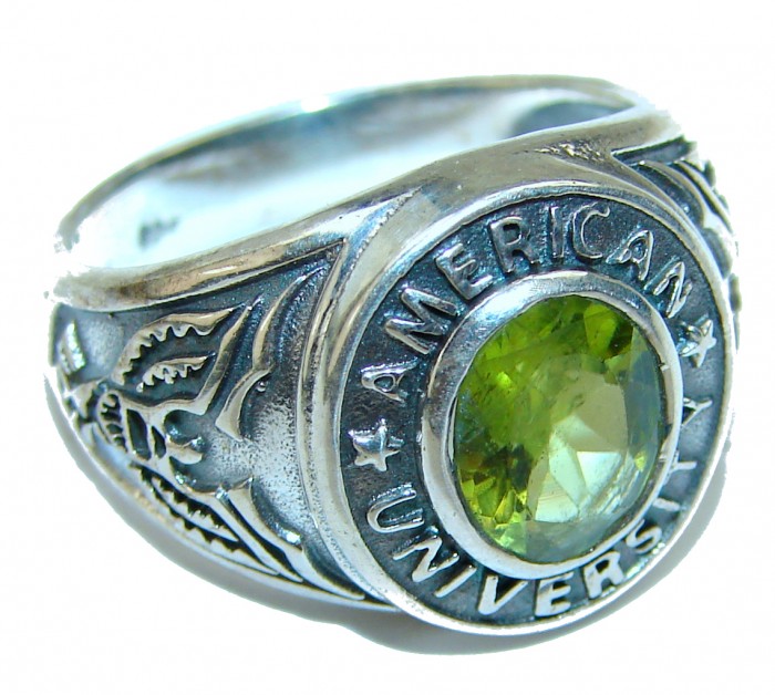 American University Authentic Peridot .925 Sterling Silver ring s. 7 1/4