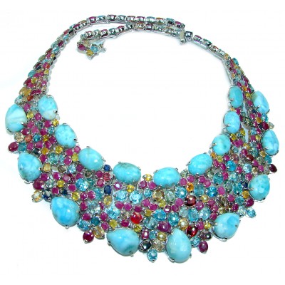 Luna authentic Larimar .925 Sterling Silver handcrafted MASSIVE STATEMENT Necklace