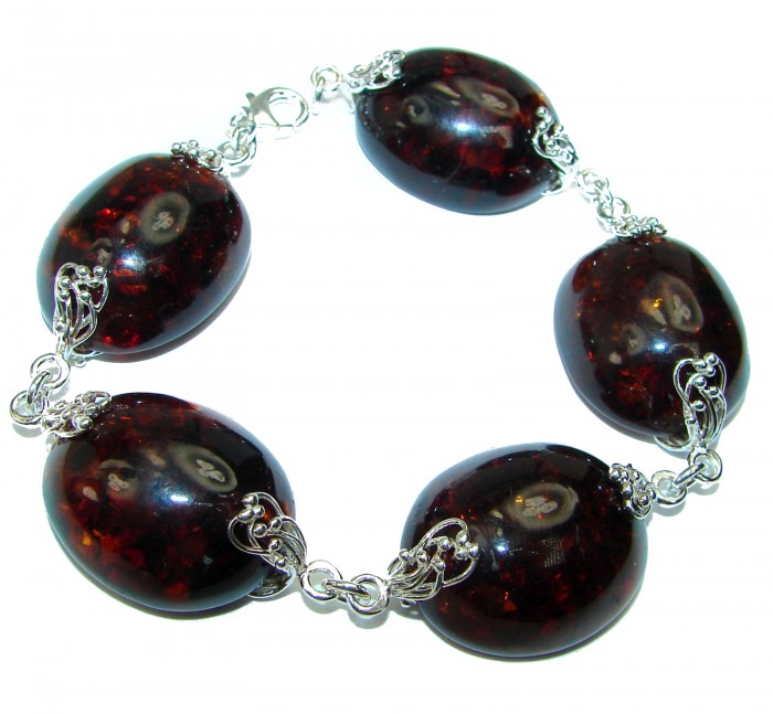 Cognac Color Beautiful Amber .925 Sterling Silver handcrafted Bracelet