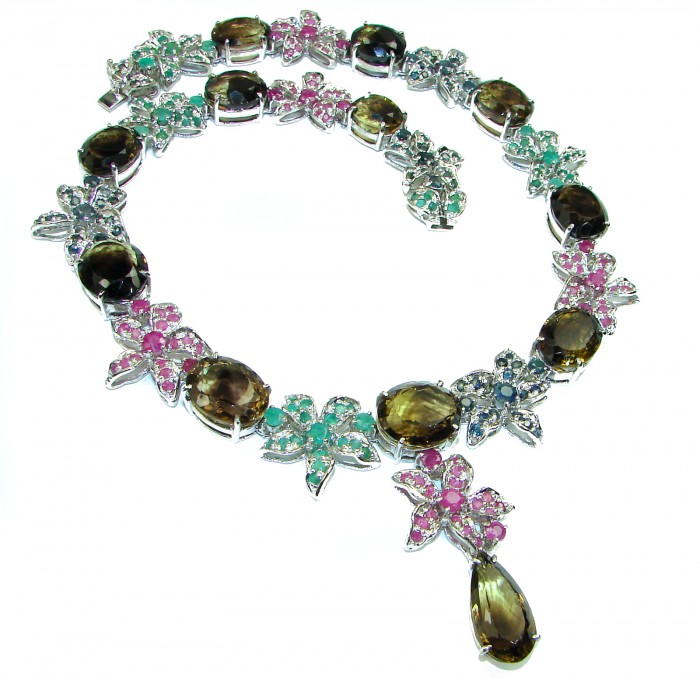 Giovanna Incredible Design Champagne Smoky Topaz .925 Sterling Silver handmade necklace