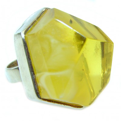 Natural Beauty faceted Baltic Amber .925 Sterling Silver LARGE ring s. 8 3/4