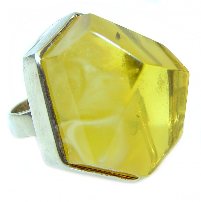 Natural Beauty faceted Baltic Amber .925 Sterling Silver LARGE ring s. 8 3/4