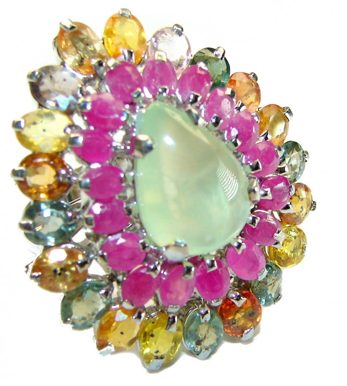 Nature's Harmony Natural Prehnite .925 Sterling Silver handmade ring s. 7 1/4