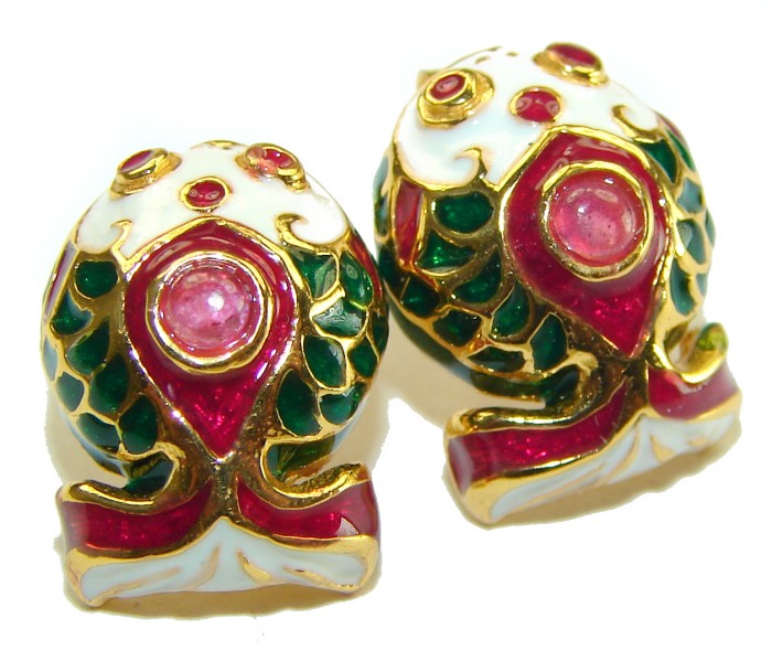 Cute Fishes Genuine Enamel 14K Gold over .925 Sterling Silver handcrafted Earrings