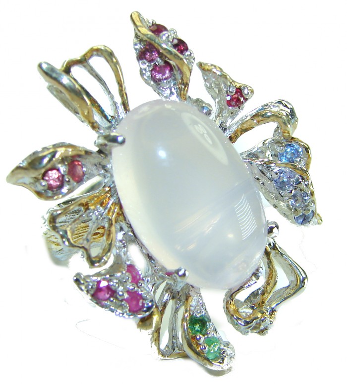 Real Beauty authentic Rose Quartz 14K Gold over .925 Sterling Silver Large handcrafted Ring size 7