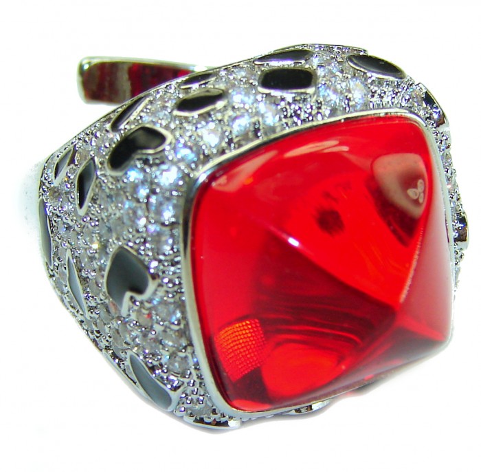 Red Passion incredible Topaz .925 Sterling Silver handmade Large Ring s. 6
