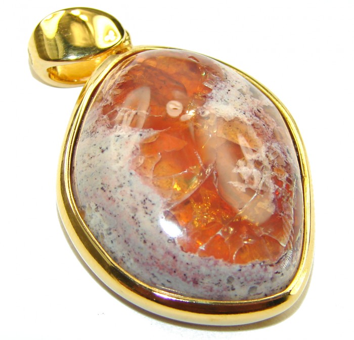 Bonfire Night Natural Mexican Fire Opal 14K Gold over .925 Sterling Silver handmade Pendant