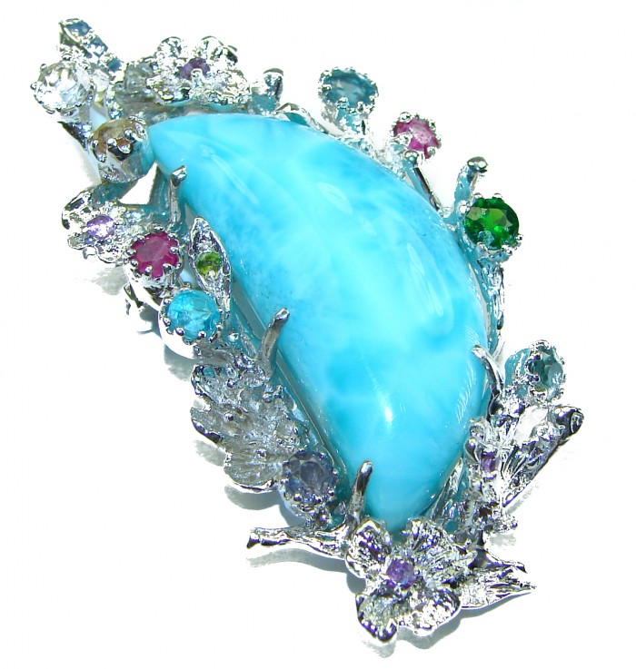 Caribbean Beauty genuine Blue Larimar .925 Sterling Silver handmade Pendant and Brooch