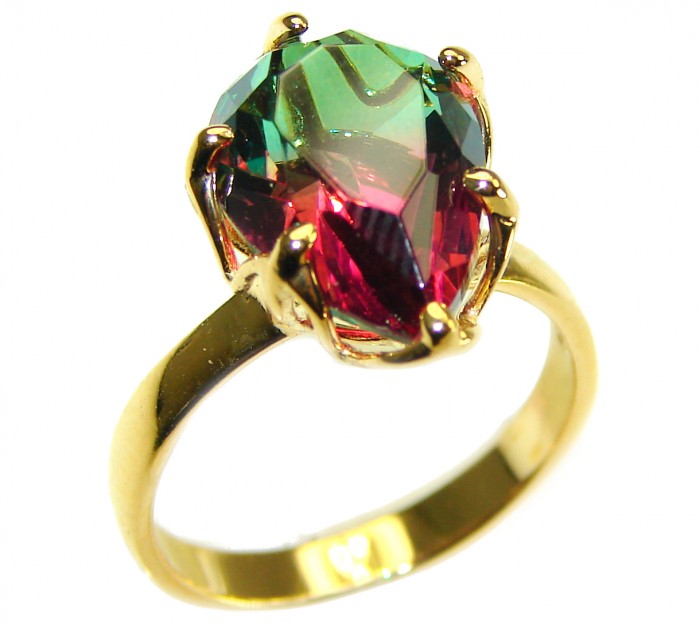 Brazilian Tourmaline 18K Gold over .925 Sterling Silver Perfectly handcrafted Ring s. 7