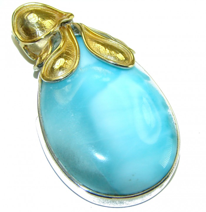 Vintage Beauty genuine Blue Larimar 14K Gold over .925 Sterling Silver handmade Pendant