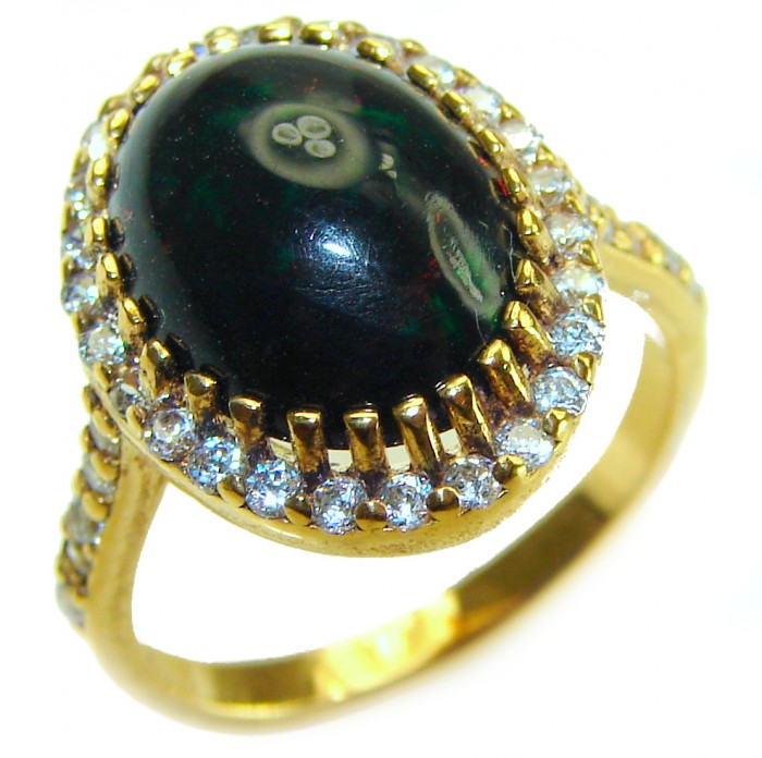 A Milky Way Genuine 5.9 carat Black Opal 18K Gold over .925 Sterling Silver handmade Ring size 6 1/2