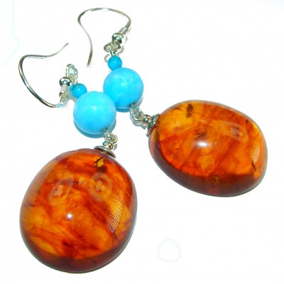 Baltic Polish Amber Turquoise .925 Sterling Silver Earrings