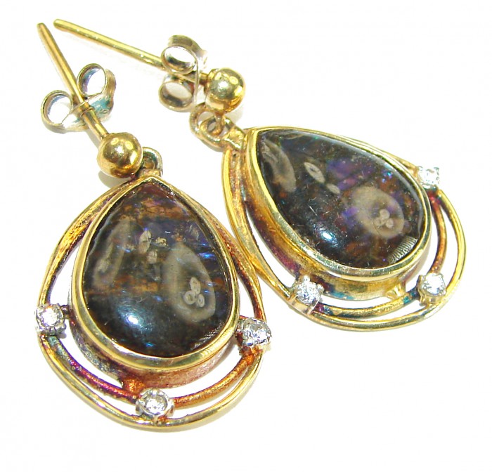 Sublime Aura Canadian Fire Ammolite 14K Rose Gold over .925 Sterling Silver handmade earrings