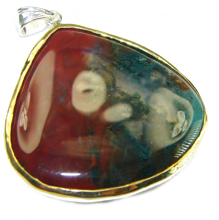 Fancy Bloodstone 2 tones .925 Sterling Silver handmade pendant