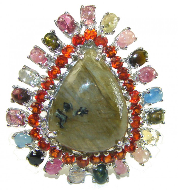 Brazilian Green Tourmaline .925 Sterling Silver Perfectly handcrafted Ring s. 7 1/2