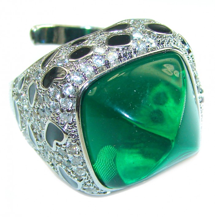 Green Royalty Topaz .925 Sterling Silver handmade Large Ring s. 7 adjustable