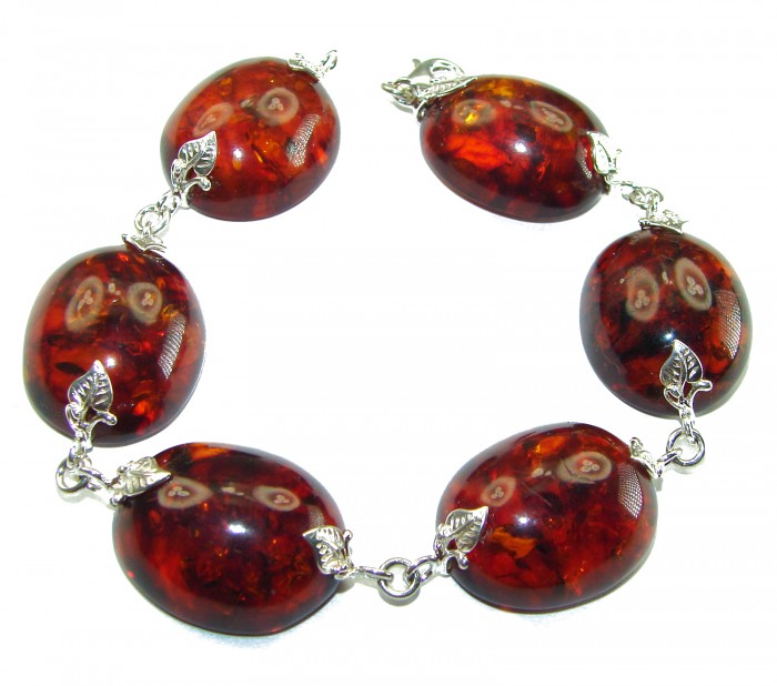 Cognac Color Beautiful Amber .925 Sterling Silver handcrafted Bracelet