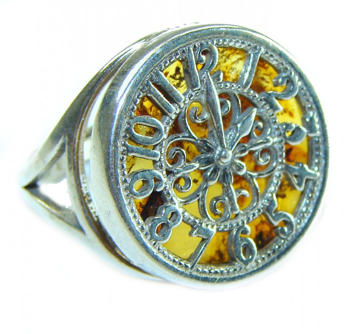Precious Watch Authentic Baltic Amber .925 Sterling Silver handcrafted ring; s. 6 adjustable