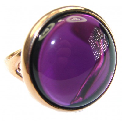 Purple Full Moon Amethyst 14K Gold over .925 Sterling Silver Handcrafted Large Ring size 5 3/4