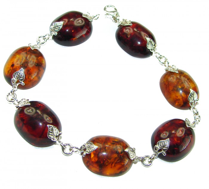Cognac Color Beautiful Amber .925 Sterling Silver handcrafted Bracelet