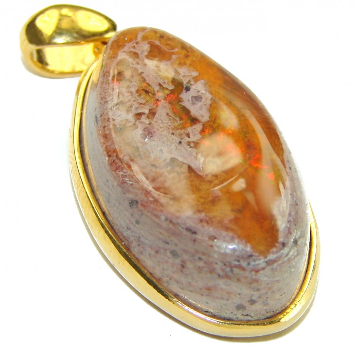 Natural Mexican Fire Opal 18K Gold over .925 Sterling Silver handmade Pendant
