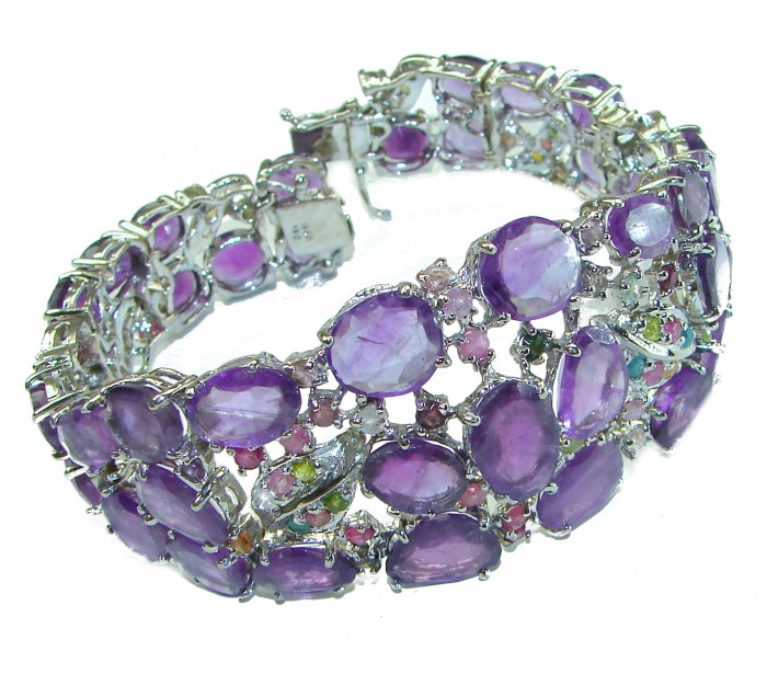 154 carat Truly Spectacular Amethyst .925 Sterling Silver handmade Statement Bracelet