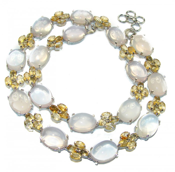 Outstanding Brazilian Rose Quartz .925 Sterling Silver handcrafted Statement necklace