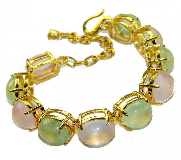 Tutti Frutti Mesmerizing Rose Quartz Prehnite 18K Gold over .925 Sterling Silver handmade Bracelet - video