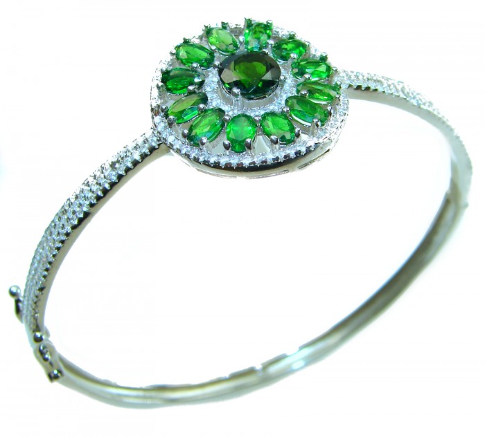 Precious Natural Chrome Diopside .925 Sterling Silver Bangle bracelet