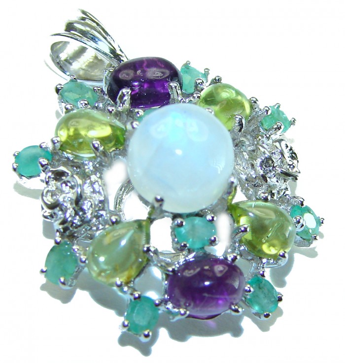 Genuine Rainbow Moonstone .925 Sterling Silver handcrafted pendant