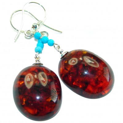 Baltic Polish Amber Turquoise .925 Sterling Silver Earrings