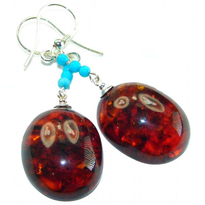 Baltic Polish Amber Turquoise .925 Sterling Silver Earrings