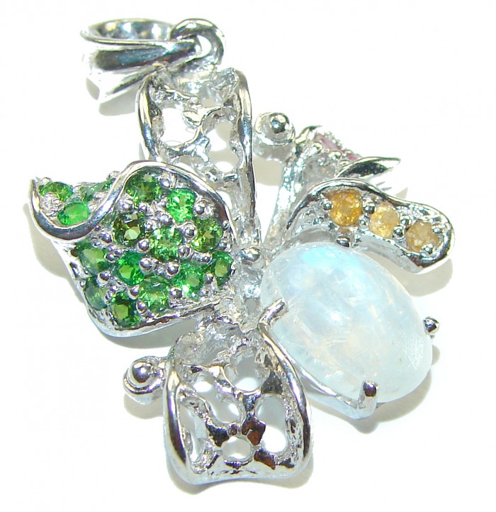 Genuine Rainbow Moonstone .925 Sterling Silver handcrafted pendant