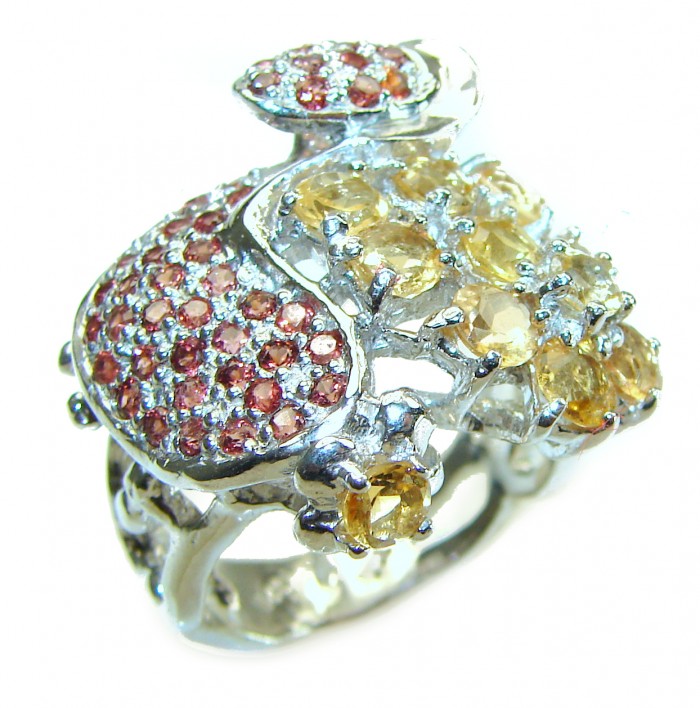 Luxurious emerald cut 14.2 carat Citrine .925 Sterling Silver handmade Ring s. 8 3/4