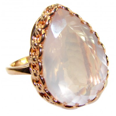 Oversized Authentic Brazilian Rose Quartz 14k Gold over .925 Sterling Silver incredible Ring size 8 1/4