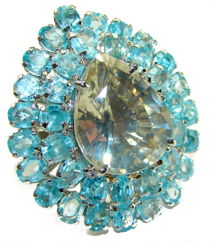Snow Queen Huge Champagne Topaz .925 Sterling Silver handmade Statement Ring size 7 1/4