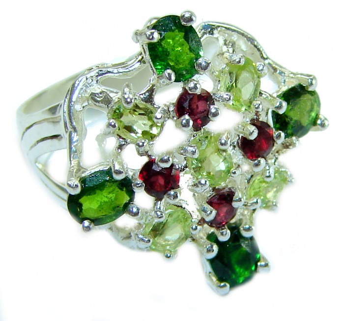 Green Clover Chrome Diopside .925 Sterling Silver handmade ring s. 7