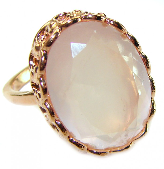 Oversized Authentic Brazilian Rose Quartz 14k Gold over .925 Sterling Silver incredible Ring size 8 1/4