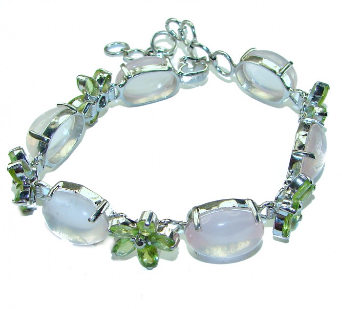 Alessia Natural Rose Quartz Peridot .925 Sterling Silver handmade Bracelet