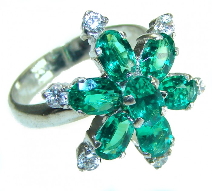 Green Flower Chrome Diopside .925 Sterling Silver handmade ring s. 8