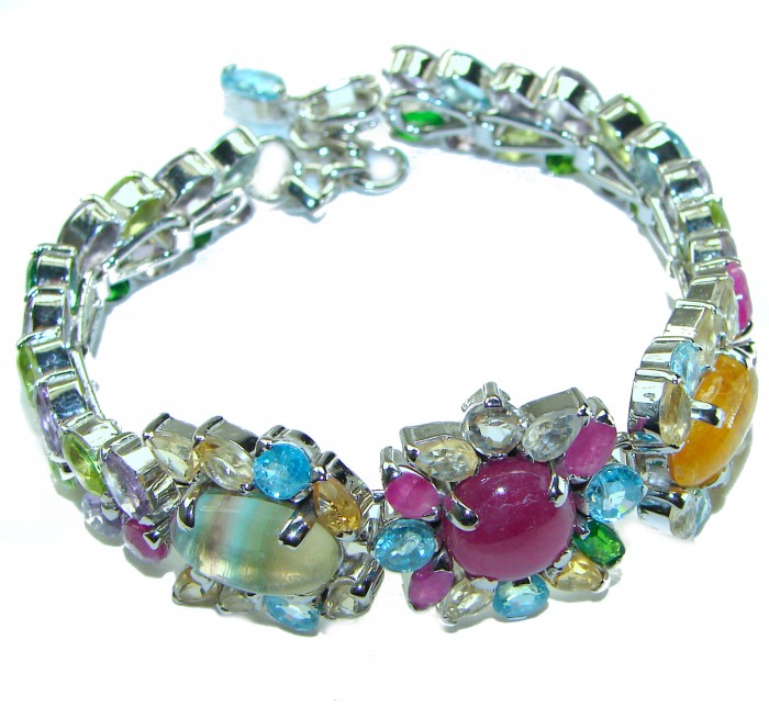 Elena Genuine Ruby multicolor Sapphire .925 Sterling Silver handmade Bracelet
