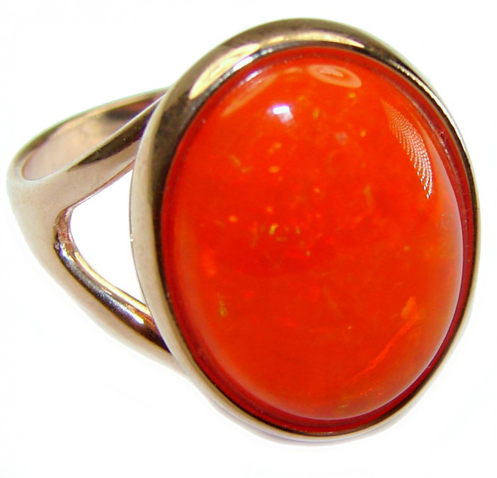 Orange Galaxy Ethiopian Opal 18K Rose Gold over .925 Sterling Silver handcrafted Ring size 8 1/4