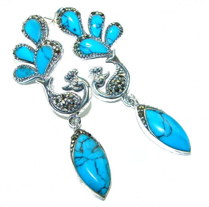 Great authentic inlay Turquoise .925 Sterling Silver handcrafted Earrings